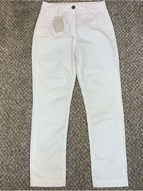 Boden Cotton Flat Front Straight Leg White Pants